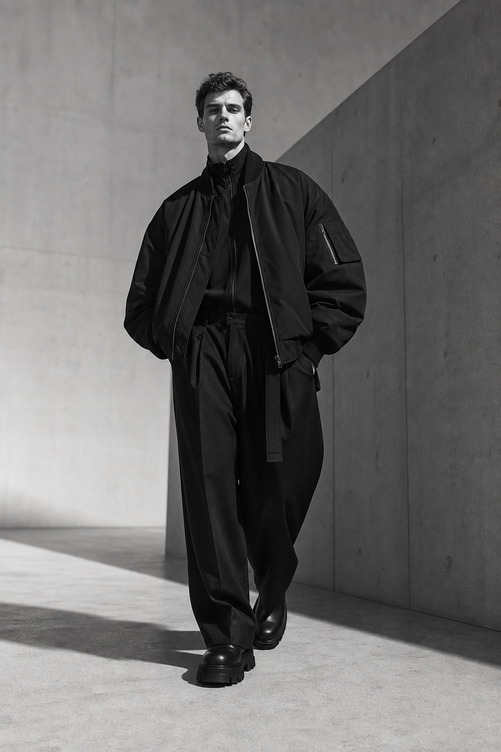 Model wearing a monochrome Just Life look