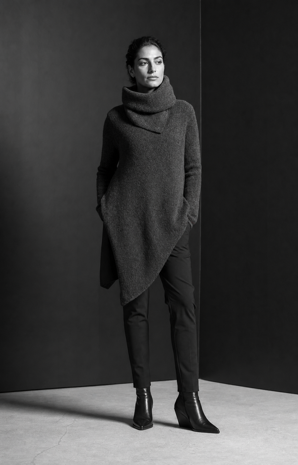Model wearing the Oria Draped Knit