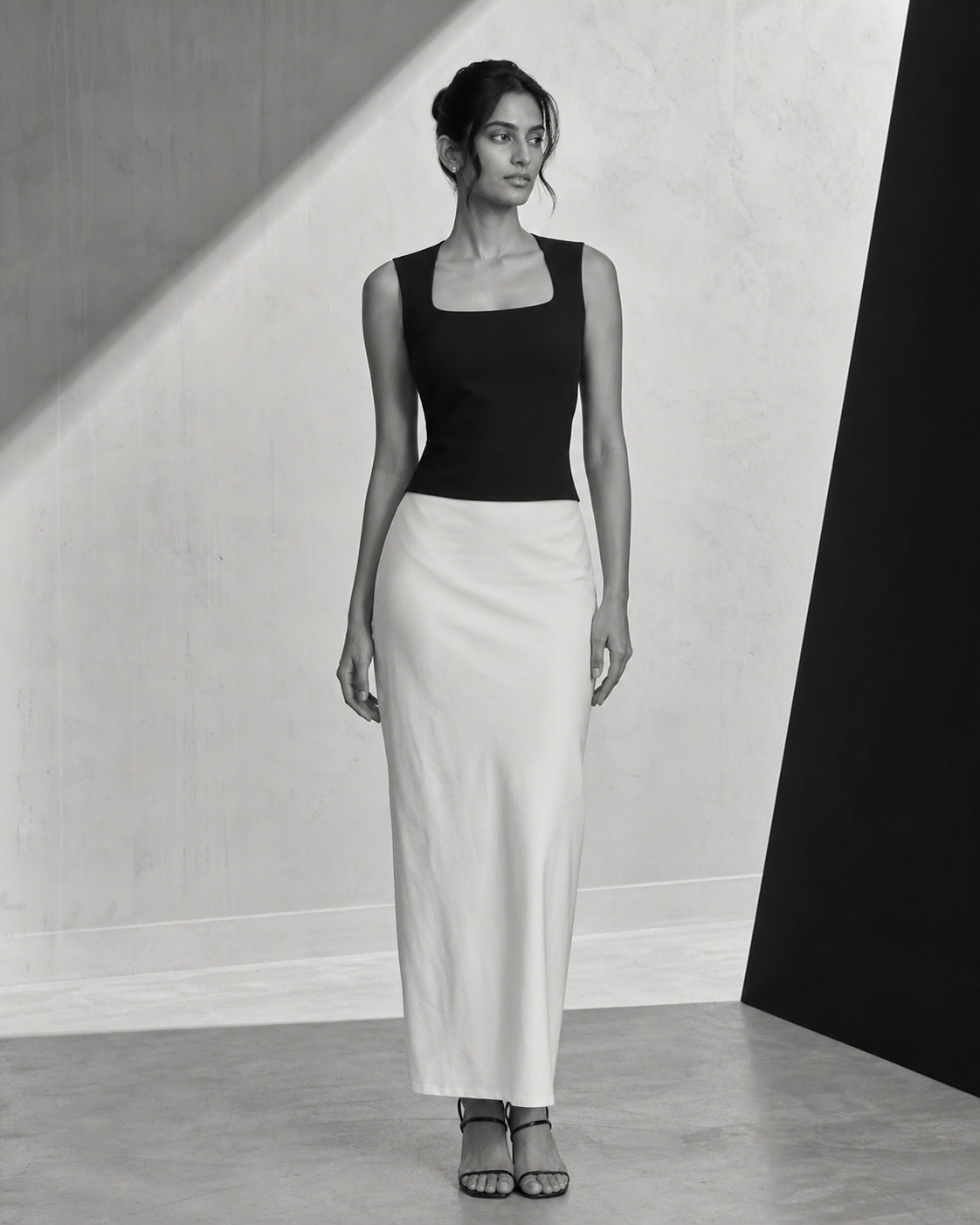 Model wearing the square-neck Nessa Square Tank
